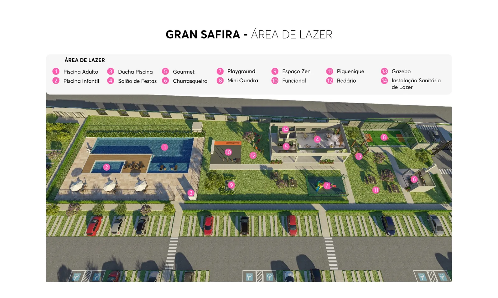 Planta da área de lazer completa do Gran Safira